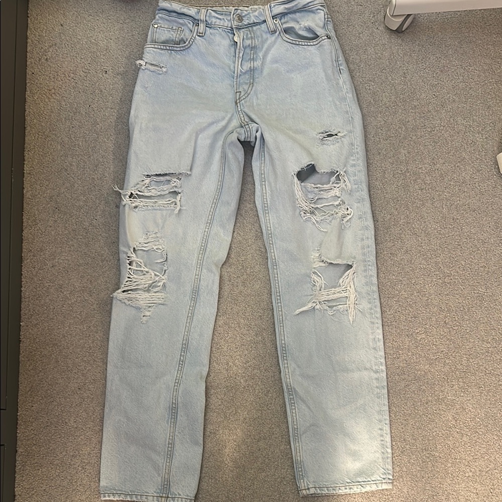 H&M Light Blue Distressed Straight Leg Jeans